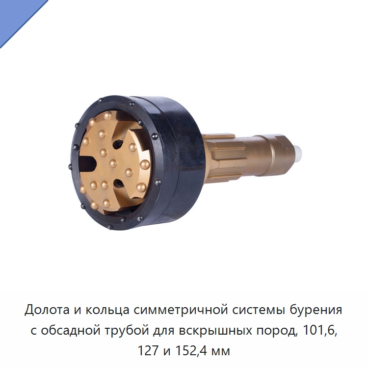 Долота и кольца симметричной системы бурения с обсадной трубой для вскрышных пород, 101,6, 127 и 152,4 мм — Сверла