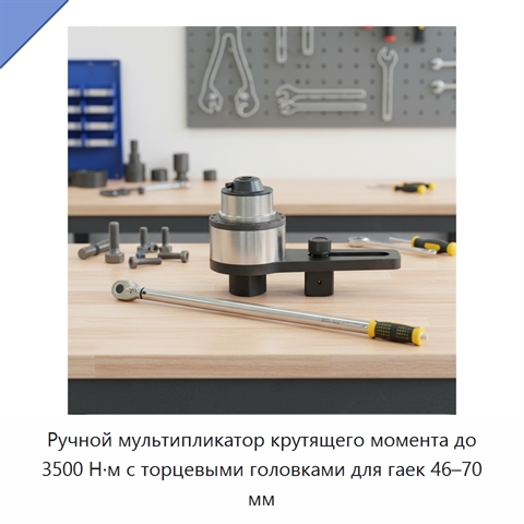 Ручной мультипликатор крутящего момента до 3500 Н·м с торцевыми головками для гаек 46–70 мм