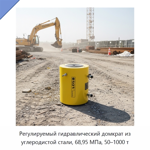 Регулируемый гидравлический домкрат из углеродистой стали, 68,95 МПа, 50–1000 т