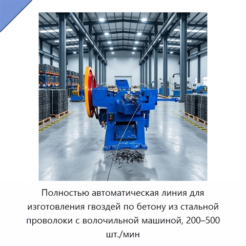 Полностью автоматическая линия для изготовления гвоздей по бетону из стальной проволоки с волочильной машиной, 200–500 шт./мин