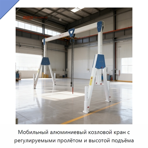 Мобильный алюминиевый козловой кран с регулируемыми пролётом и высотой подъёма