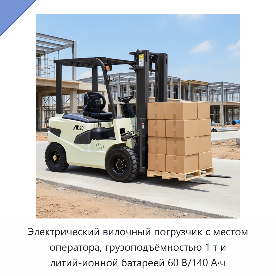 Электрический вилочный погрузчик с местом оператора, грузоподъёмностью 1 т и литий-ионной батареей 60 В/140 А·ч — Вилочные погрузчики