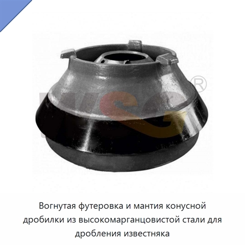 Вогнутая футеровка и мантия конусной дробилки из высокомарганцовистой стали для дробления известняка