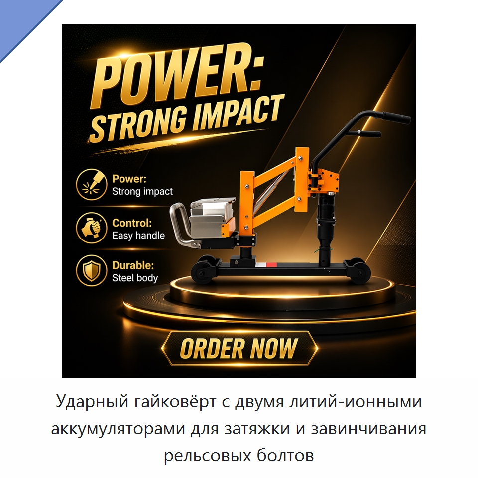 Ударный гайковёрт с двумя литий-ионными аккумуляторами для затяжки и завинчивания рельсовых болтов — Железнодорожный инструмент