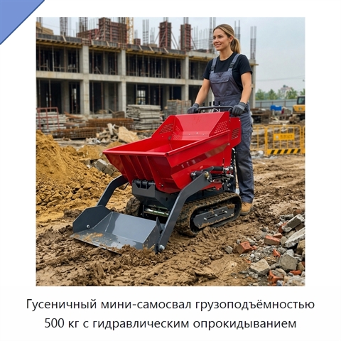 Гусеничный мини-самосвал грузоподъёмностью 500 кг с гидравлическим опрокидыванием
