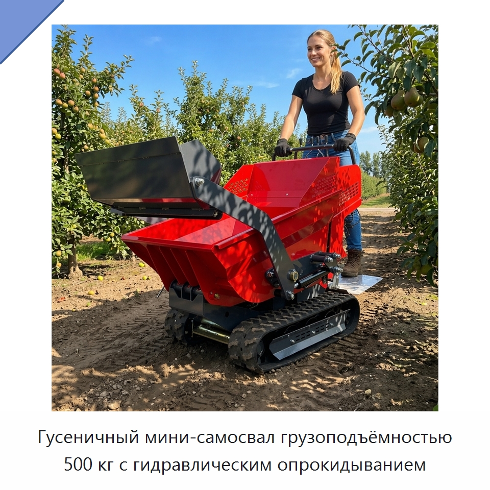 Гусеничный мини-самосвал грузоподъёмностью 500 кг с гидравлическим опрокидыванием — Землеройная техника