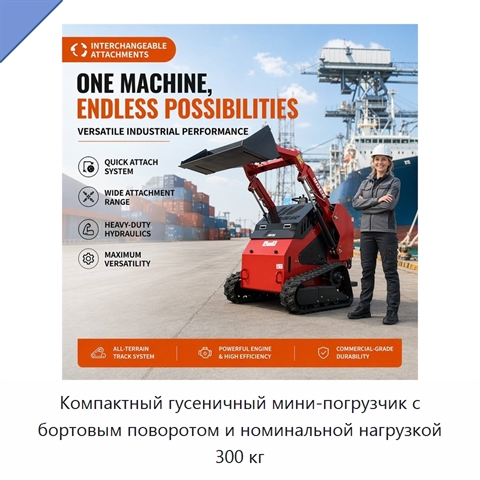 Компактный гусеничный мини-погрузчик с бортовым поворотом и номинальной нагрузкой 300 кг