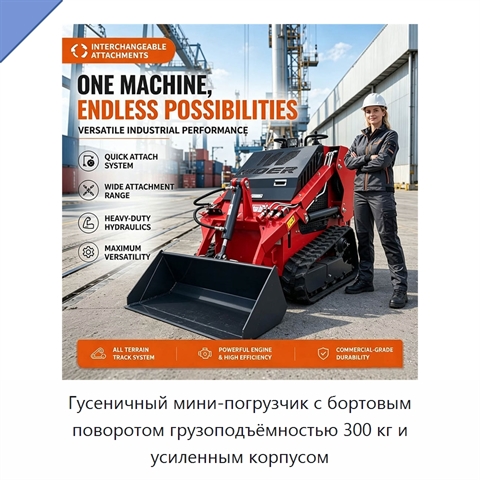 Гусеничный мини-погрузчик с бортовым поворотом грузоподъёмностью 300 кг и усиленным корпусом