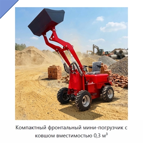 Компактный фронтальный мини-погрузчик с ковшом вместимостью 0,3 м³