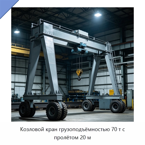 Козловой кран грузоподъёмностью 70 т с пролётом 20 м