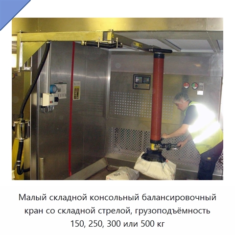 Малый складной консольный балансировочный кран со складной стрелой, грузоподъёмность 150, 250, 300 или 500 кг