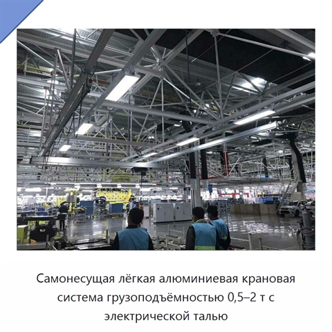 Самонесущая лёгкая алюминиевая крановая система грузоподъёмностью 0,5–2 т с электрической талью