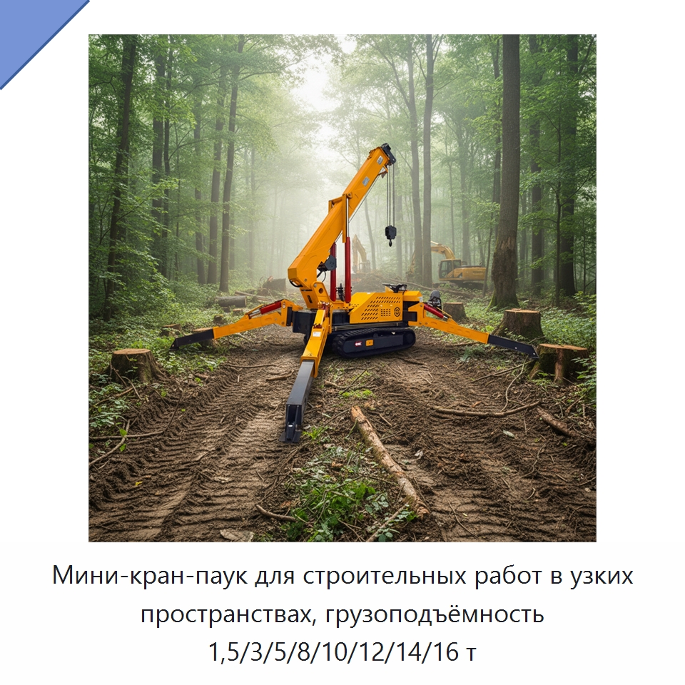 Мини-кран-паук для строительных работ в узких пространствах, грузоподъёмность 1,5/3/5/8/10/12/14/16 т — Краны