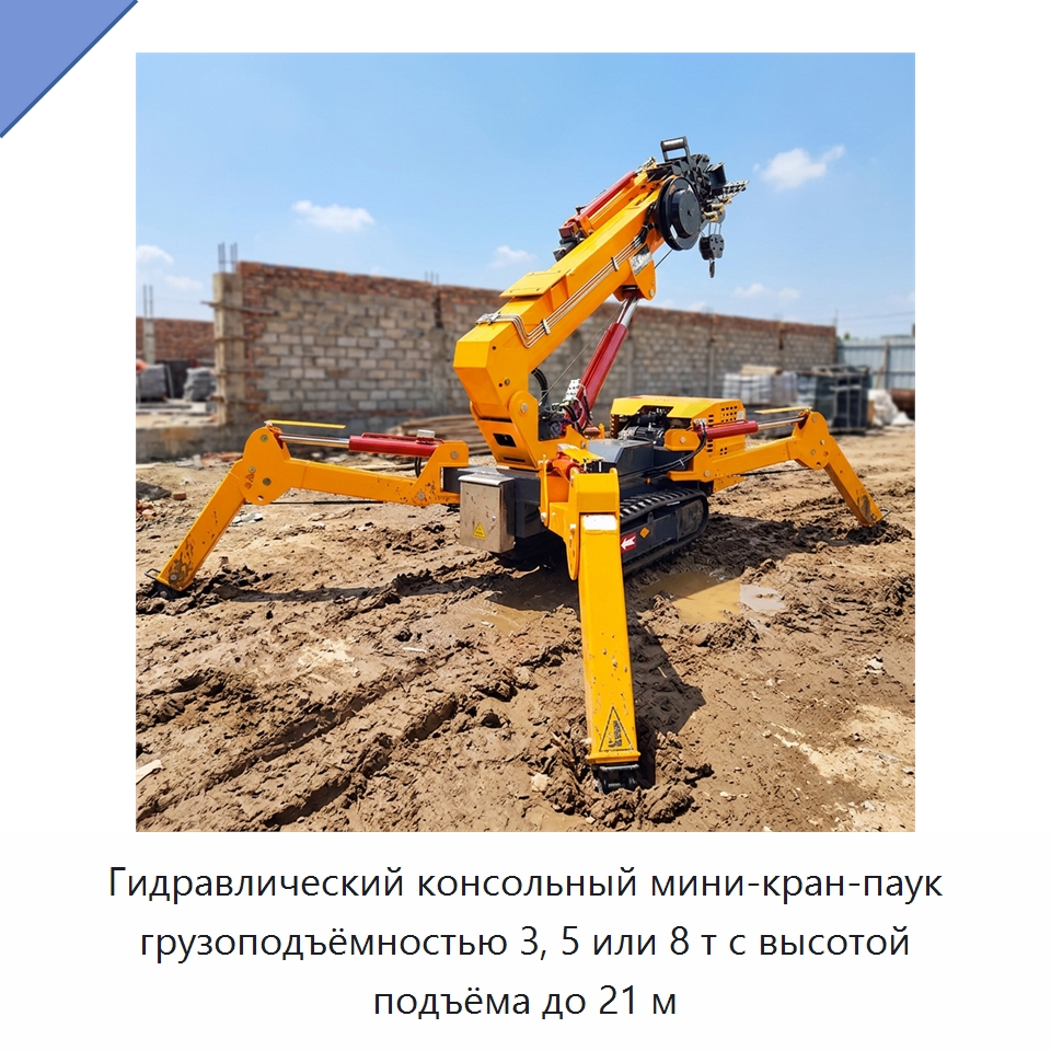 Гидравлический консольный мини-кран-паук грузоподъёмностью 3, 5 или 8 т с высотой подъёма до 21 м — Краны