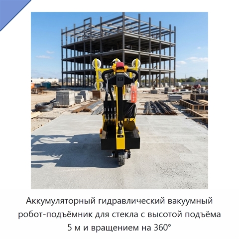 Аккумуляторный гидравлический вакуумный робот-подъёмник для стекла с высотой подъёма 5 м и вращением на 360°