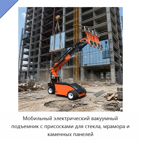 Мобильный электрический вакуумный подъемник с присосками для стекла, мрамора и каменных панелей