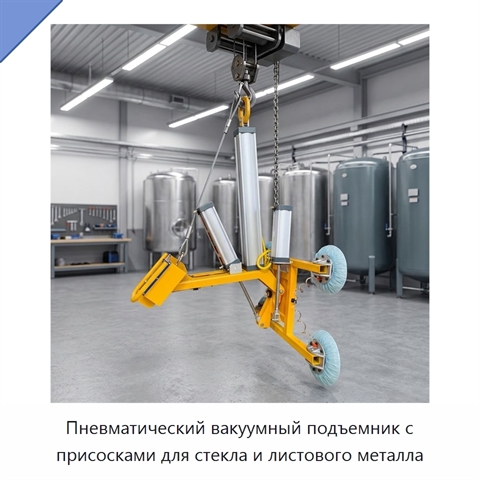 Пневматический вакуумный подъемник с присосками для стекла и листового металла