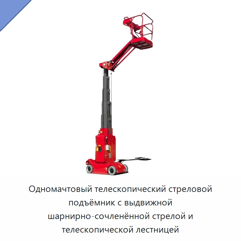 Одномачтовый телескопический стреловой подъёмник с выдвижной шарнирно-сочленённой стрелой и телескопической лестницей — Подъемные столы