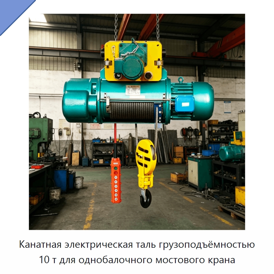 Канатная электрическая таль грузоподъёмностью 10 т для однобалочного мостового крана — Электротали