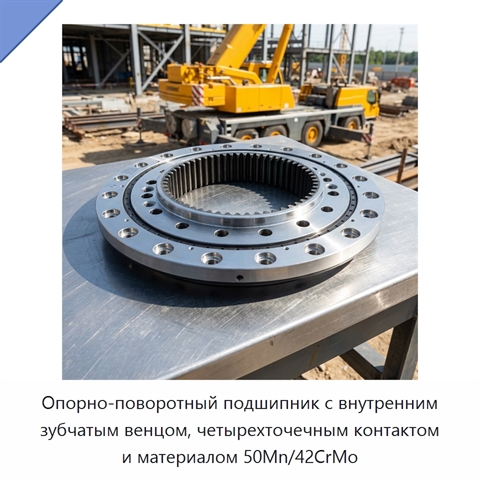 Опорно-поворотный подшипник с внутренним зубчатым венцом, четырехточечным контактом и материалом 50Mn/42CrMo