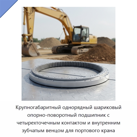 Крупногабаритный однорядный шариковый опорно-поворотный подшипник с четырехточечным контактом и внутренним зубчатым венцом для портового крана