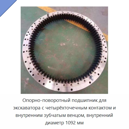 Опорно-поворотный подшипник для экскаватора с четырёхточечным контактом и внутренним зубчатым венцом, внутренний диаметр 1092 мм — Опорно-поворотные подшипники