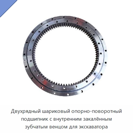 Двухрядный шариковый опорно-поворотный подшипник с внутренним закалённым зубчатым венцом для экскаватора