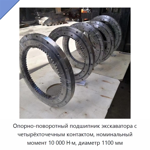 Опорно-поворотный подшипник экскаватора с четырёхточечным контактом, номинальный момент 10 000 Н·м, диаметр 1100 мм