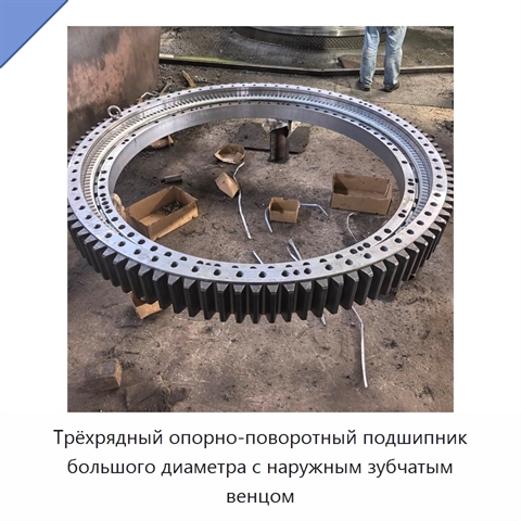 Трёхрядный опорно-поворотный подшипник большого диаметра с наружным зубчатым венцом