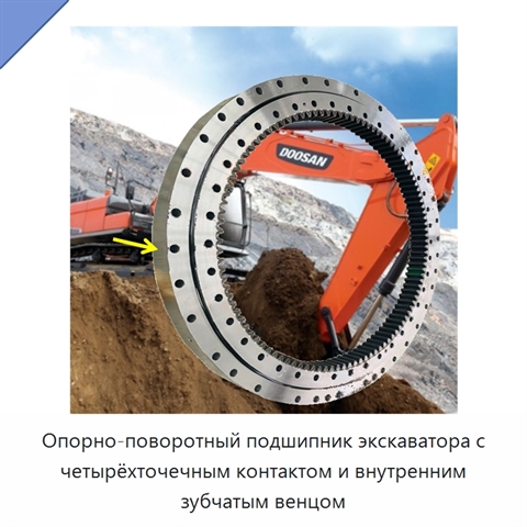 Опорно-поворотный подшипник экскаватора с четырёхточечным контактом и внутренним зубчатым венцом