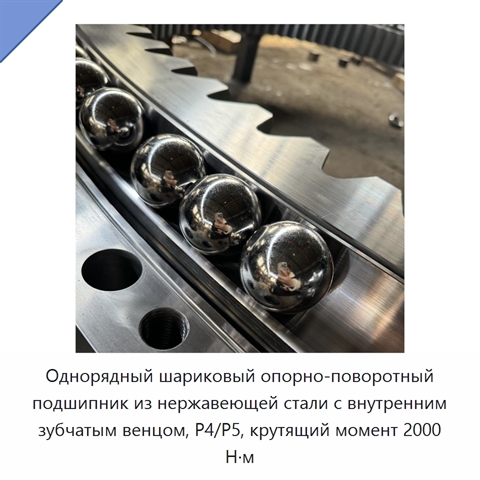 Однорядный шариковый опорно-поворотный подшипник из нержавеющей стали с внутренним зубчатым венцом, P4/P5, крутящий момент 2000 Н·м