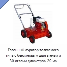 Газонный аэратор толкаемого типа с бензиновым двигателем и 30 иглами диаметром 20 мм