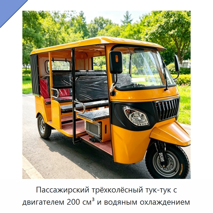 Пассажирский трёхколёсный тук-тук с двигателем 200 см³ и водяным охлаждением — Специальная строительная техника