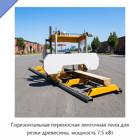 Горизонтальная переносная ленточная пила для резки древесины, мощность 7.5 кВт