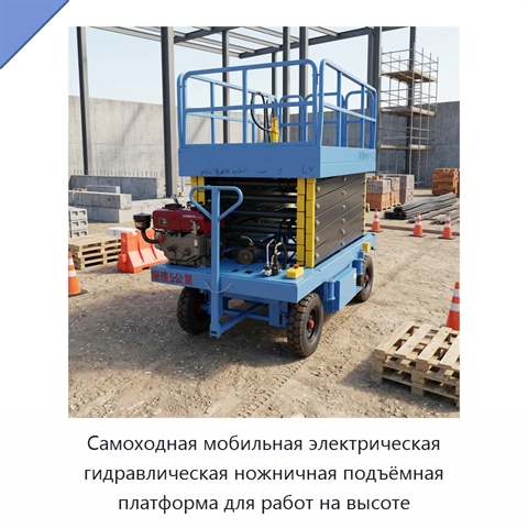 Самоходная мобильная электрическая гидравлическая ножничная подъёмная платформа для работ на высоте