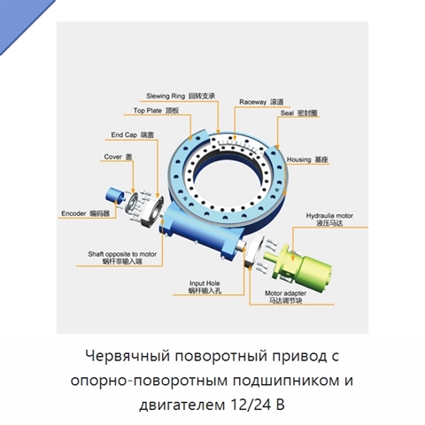 Червячный поворотный привод с опорно-поворотным подшипником и двигателем 12/24 В