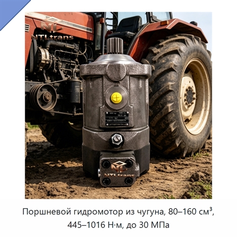 Поршневой гидромотор из чугуна, 80–160 см³, 445–1016 Н·м, до 30 МПа