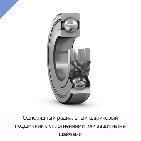 Однорядный радиальный шариковый подшипник с уплотнениями или защитными шайбами