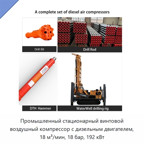 Промышленный стационарный винтовой воздушный компрессор с дизельным двигателем, 18 м³/мин, 18 бар, 192 кВт