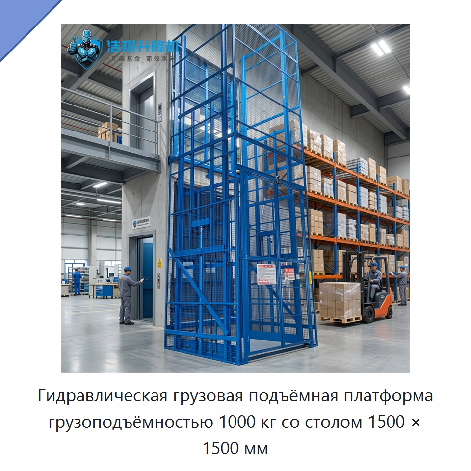 Гидравлическая грузовая подъёмная платформа грузоподъёмностью 1000 кг со столом 1500 × 1500 мм — Подъемные столы