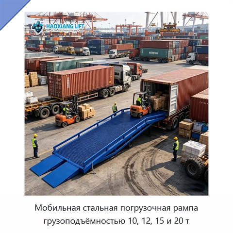 Мобильная стальная погрузочная рампа грузоподъёмностью 10, 12, 15 и 20 т