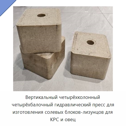Вертикальный четырёхколонный четырёхбалочный гидравлический пресс для изготовления солевых блоков-лизунцов для КРС и овец