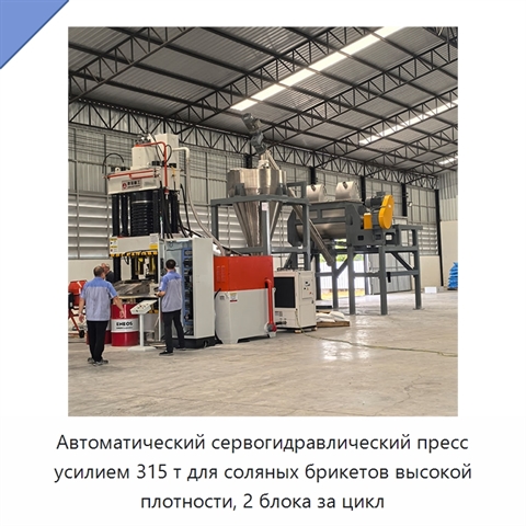 Автоматический сервогидравлический пресс усилием 315 т для соляных брикетов высокой плотности, 2 блока за цикл