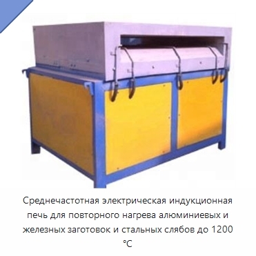 Среднечастотная электрическая индукционная печь для повторного нагрева алюминиевых и железных заготовок и стальных слябов до 1200 °C
