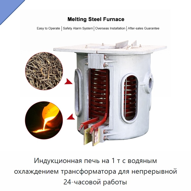 Индукционная печь на 1 т с водяным охлаждением трансформатора для непрерывной 24-часовой работы — Промышленные печи
