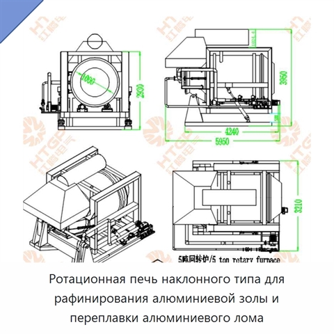 Ротационная печь наклонного типа для рафинирования алюминиевой золы и переплавки алюминиевого лома