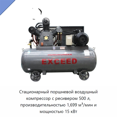 Стационарный поршневой воздушный компрессор с ресивером 500 л, производительностью 1,699 м³/мин и мощностью 15 кВт