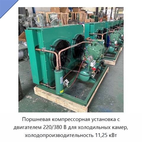 Поршневая компрессорная установка с двигателем 220/380 В для холодильных камер, холодопроизводительность 11,25 кВт