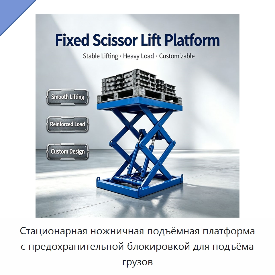 Стационарная ножничная подъёмная платформа с предохранительной блокировкой для подъёма грузов — Подъемные столы