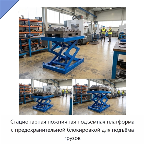 Стационарная ножничная подъёмная платформа с предохранительной блокировкой для подъёма грузов